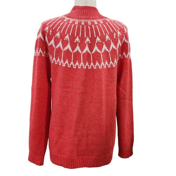 Talbots Petite Womens Wool Blend Coral Sweater Fair Isle Mock Neck Size Lp - Picture 2 of 10